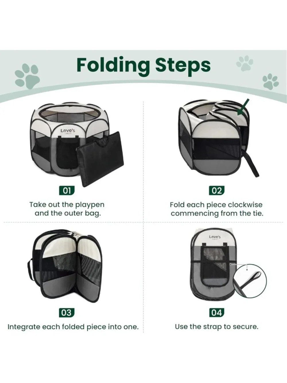Portable Medium Dog Playpen & Cat Tent - Foldable Indoor/Outdoor Kennel, Grey